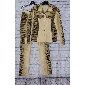 Domallo Italian Designer Tiger Animal Print Couture Pant & Jacket Set Sz 6